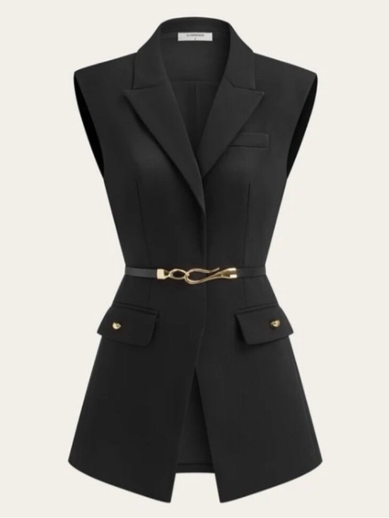 Commense Other - Commense- Sleeveless Black Tailored Vest with Gold Belt